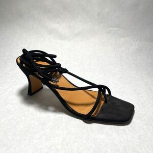 Lisa Vicky rope strap Black Kid suede heeled sandals 10M